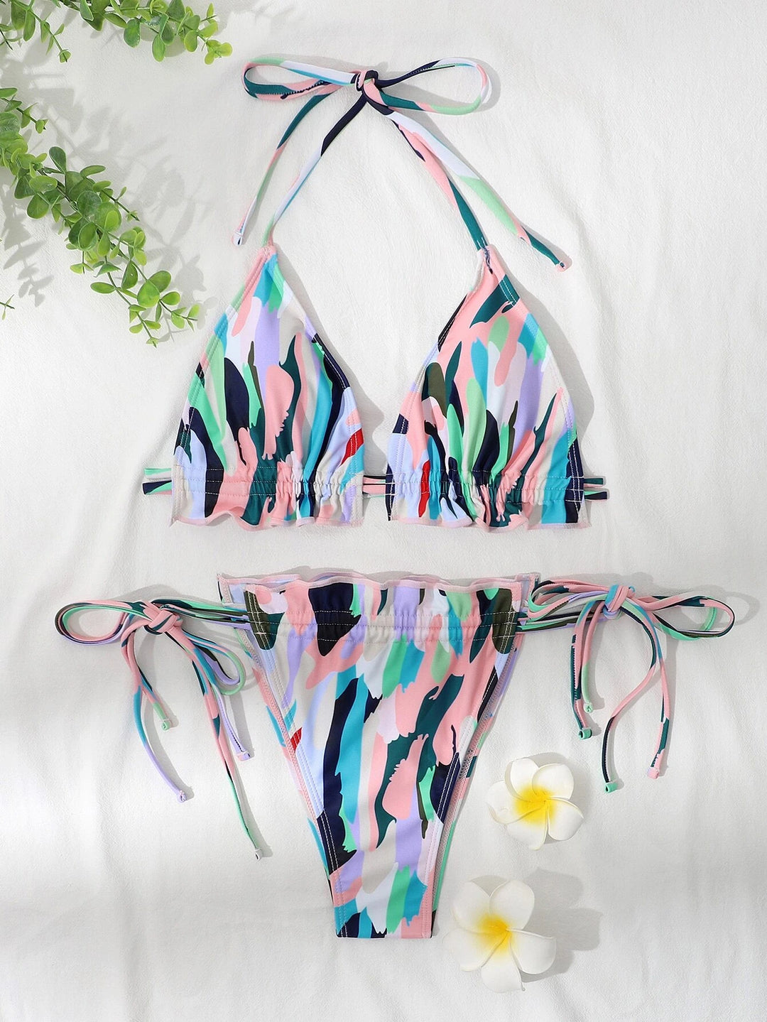 Frida Frill Trim Halter Bikini Set