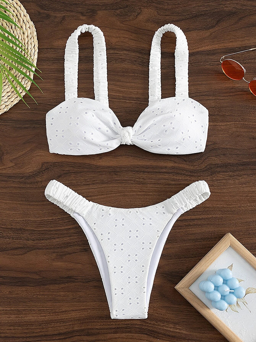 Allison Eyelet Knot Front Bikini Set