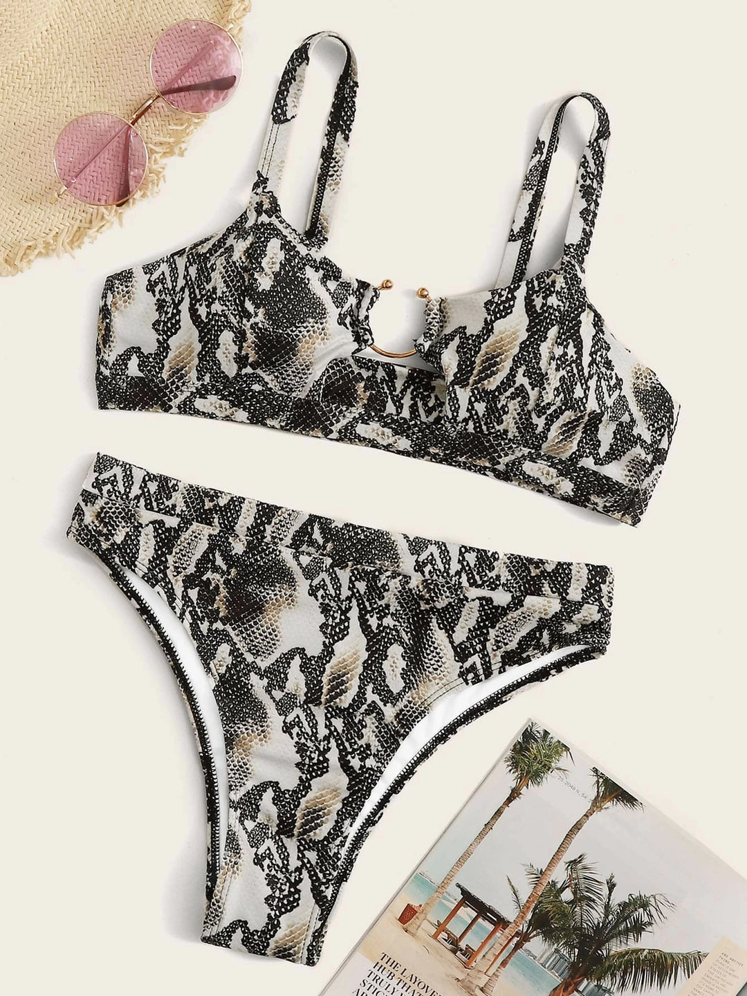 Rose Snakeskin Ring Linked Bikini Set - SYVARA