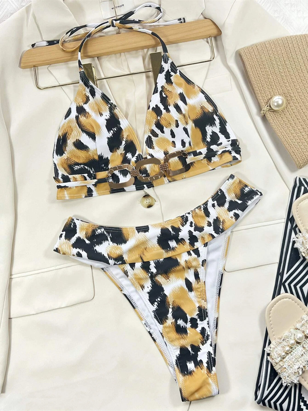 Tori Leopard Halter Triangle Bikini Set